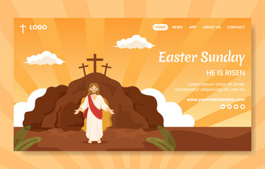 Happy Easter Sunday Day Social Media Landing Page Hand Drawn Template Background Illustration