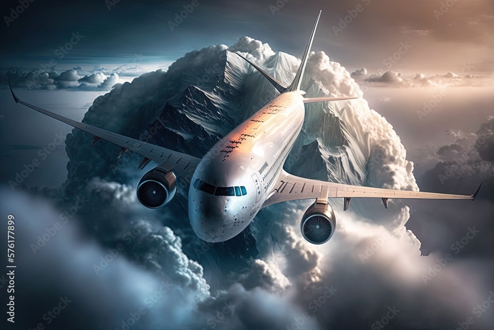 Poster flying about high above the dense clouds generative ai