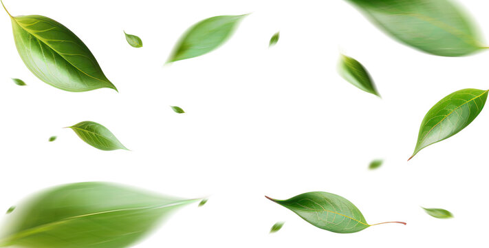Green Floating Leaves Flying Leaves Green Leaf Dancing, Air Purifier Atmosphere Simple Main Picture. © escapejaja