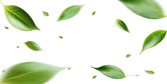 Green Floating Leaves Flying Leaves Green Leaf Dancing, Air Purifier Atmosphere Simple Main Picture.