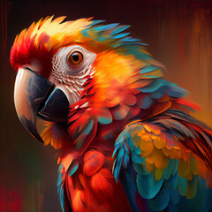 Macaw Parrot, Oil painting style of colorful macaw parrot, Created using generative AI tools