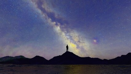 Successful people look at the universe and starry sky at night and imagine the future