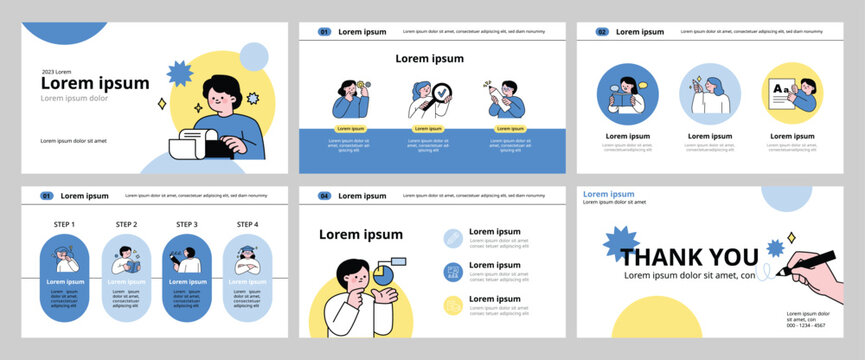 Cute outline illustration for education presentation template.