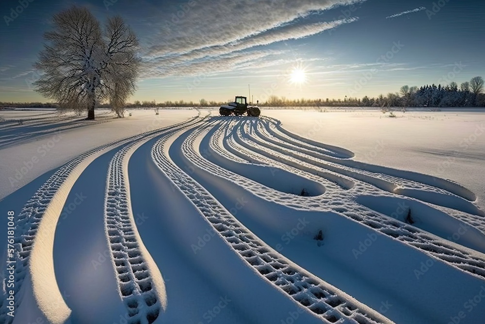 Poster snow tire marks from a tractor generative ai