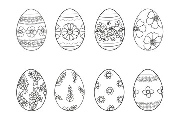 Easter eggs set. Coloring book for adults and children.
