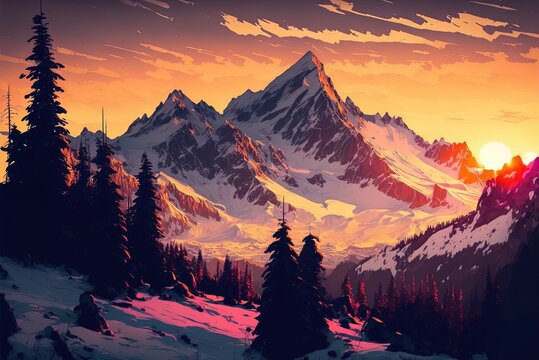 color drawing of a dawn in the Alps x9 Generative AI