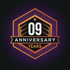09th year anniversary celebration abstract logo design on vantage black background vector template