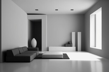 Modern and Minimalist White Living Room Interior - Spacious, Sleek and Serene with Natural Light and Open Concept Design, Home Decor and Inspiration generative ai 