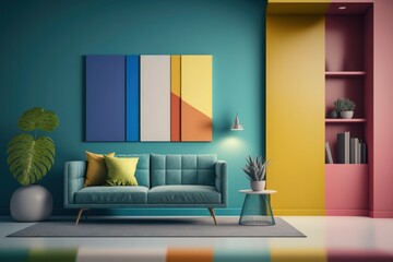 Modern and Minimalist colorful Living Room Interior - Spacious, Sleek and Serene with Natural Light and Open Concept Design, Home Decor and Inspiration, generative ai 