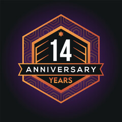 14th year anniversary celebration abstract logo design on vantage black background vector template