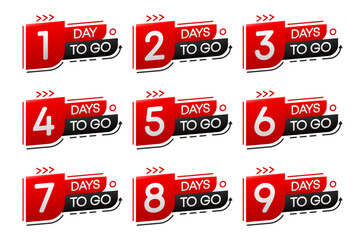 Countdown days to go event. Banner sale. Time countdown. There are nine, eight, seven, six, five, four, three, two, and one days to go. Vector illustration.