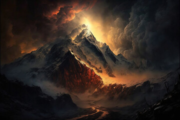 mountains covered in clouds cinematic view. Generative Ai