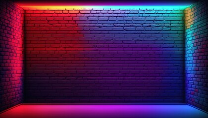 Neon room: An image of a room or space illuminated by neon lighting, often used to create a futuristic or retro-futuristic atmosphere in design and visual media.