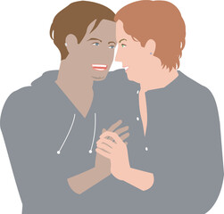 Fototapeta premium 見つめあう仲の良い恋人の男性同士のカップルのイラスト