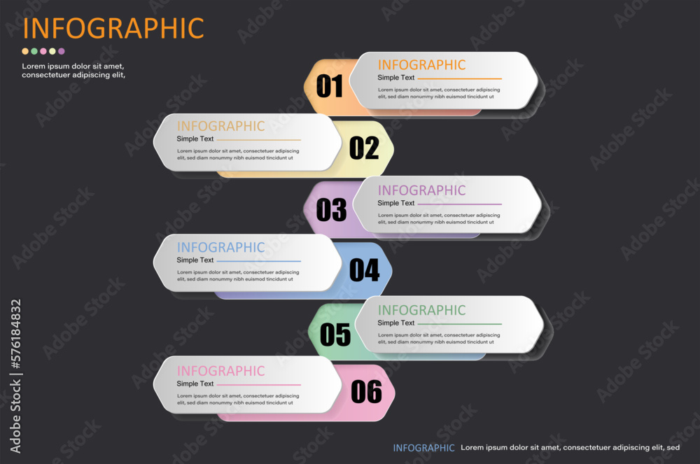 Poster this 6-step infographic with text boxes on a black gray background is used in educational business a