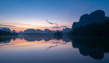 mountains and river at sunrise, Krabi, Thailand