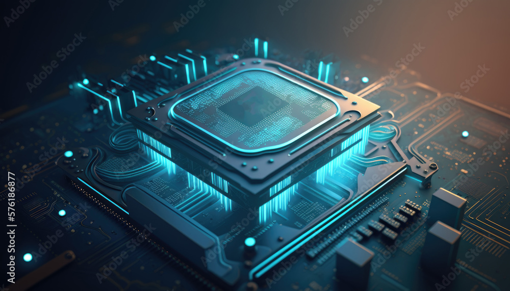 Poster central computer processors cpu on motherboard, technology background, chip on board, digital comput