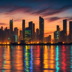 Fototapeta premium The city with a lights background is a vibrant and bustling metropolis that radiates with energy and excitement. 