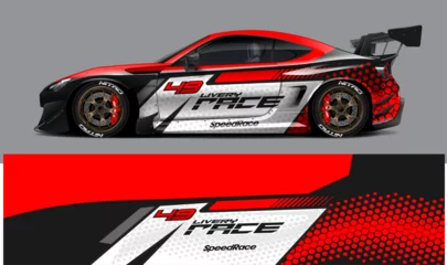 Fotobehang car livery design vector. Graphic abstract stripe racing background designs for wrap © susi