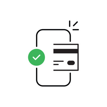 thin line easy contactless payment icon. concept of global marketing or e-commerce checkmark sign and paypass method without contact. flat trend modern outline logo graphic design isolated on white