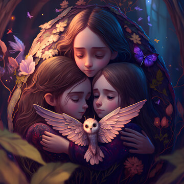 Three sisters in each other's arms