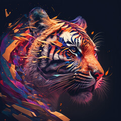 Head of beautiful, colorful tiger design, fierce, powerful large predator, dangerous wildlife, wild animal, illustration art