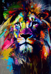 Colorful Palette-knife drawing of a Lion. Using Primary Colors