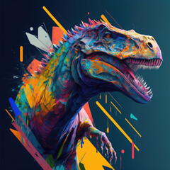 Beautiful, colorful dinosaur design, t-rex, fierce powerful carnivorous, tyrant lizard, large, powerful, predatory, 