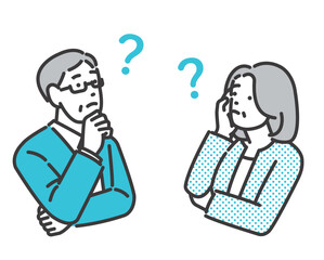 悩み事があるシニア夫婦のベクターイラスト素材／家族／カップル