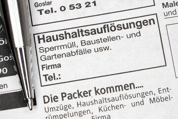 Haushaltsauflösungen Zeitungsanzeige Dienstleistung