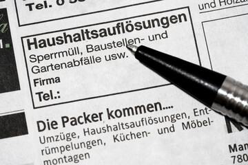 Haushaltsauflösungen Zeitungsanzeige Dienstleistung
