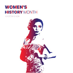 A poster for women's history month with a woman on the balinese costume