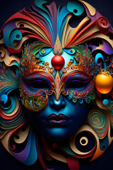 Fototapeta na wymiar A colorful mask on a woman's face