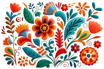 Vibrant Brazilian color flower pattern, Generative AI