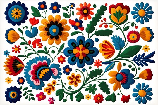 Vibrant Brazilian color flower pattern, Generative AI © Raool