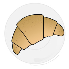 Appetizing croissant on a round plate icon vector isolated sign