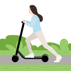 Woman riding scooters, in the Park Vector