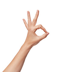 woman's hand making ok sign isolated