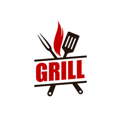 Grill bar icon with barbeque, grilling tools