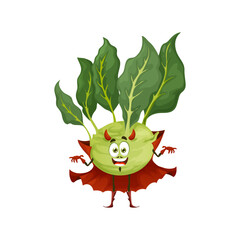 Cartoon kohlrabi Halloween devil vector character