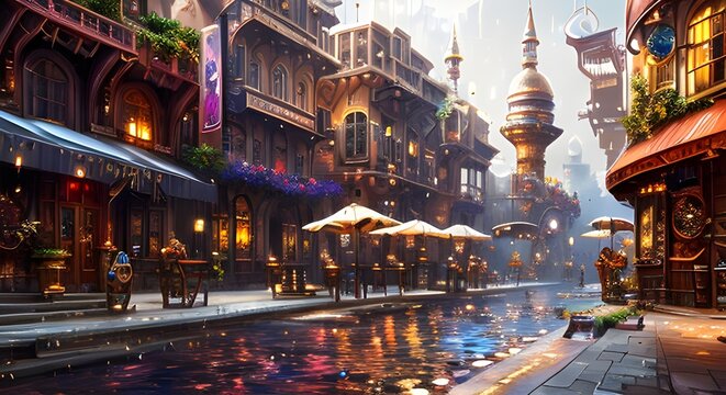 fantasy steampunk city scape