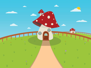 Mushroom House in nature vector illustrator