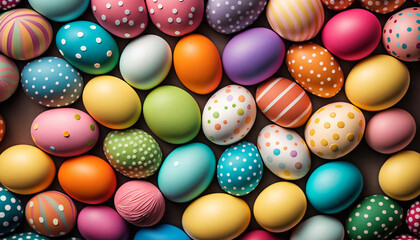 Fototapeta na wymiar Happy Easter - Top view of multicolor easter egg, Generative ai