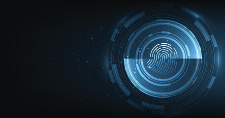 Obraz premium Fingerprint scanning on dark blue technology background.Cyber security background.Data protection, privacy, and internet security concept.vector illustration.