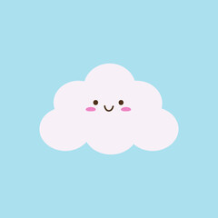 Happy cute smiling kawaii cloud character. Isolated on a blue background. Vector illustration in flat cartoon style.