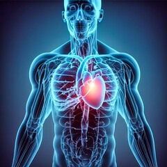 Medical concept. The heart in the human body. Generative AI