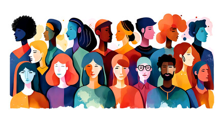 illustration of diverse people standing together, generative ai