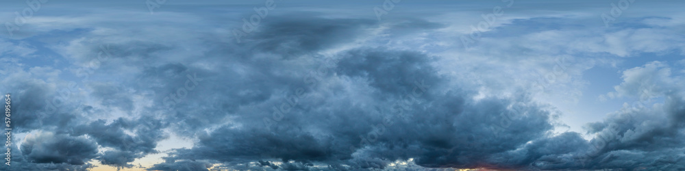 Poster overcast sky panorama on rainy day with nimbostratus clouds in seamless spherical equirectangular fo