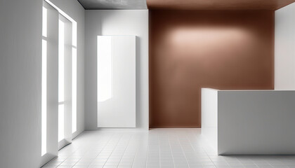 Fototapeta premium Empty room interior background natural light,Interior of modern and minimalist style living room with a copy space, frame mockup on wall for artwork, photo, painting or presentation,Generative AI