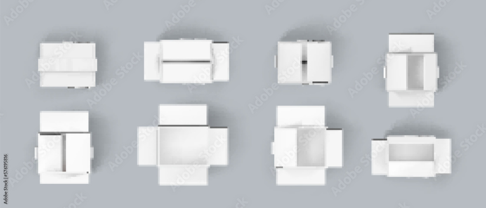 Aufkleber realistic set of white cardboard boxes isolated on background. vector 3d illustration of blank packa